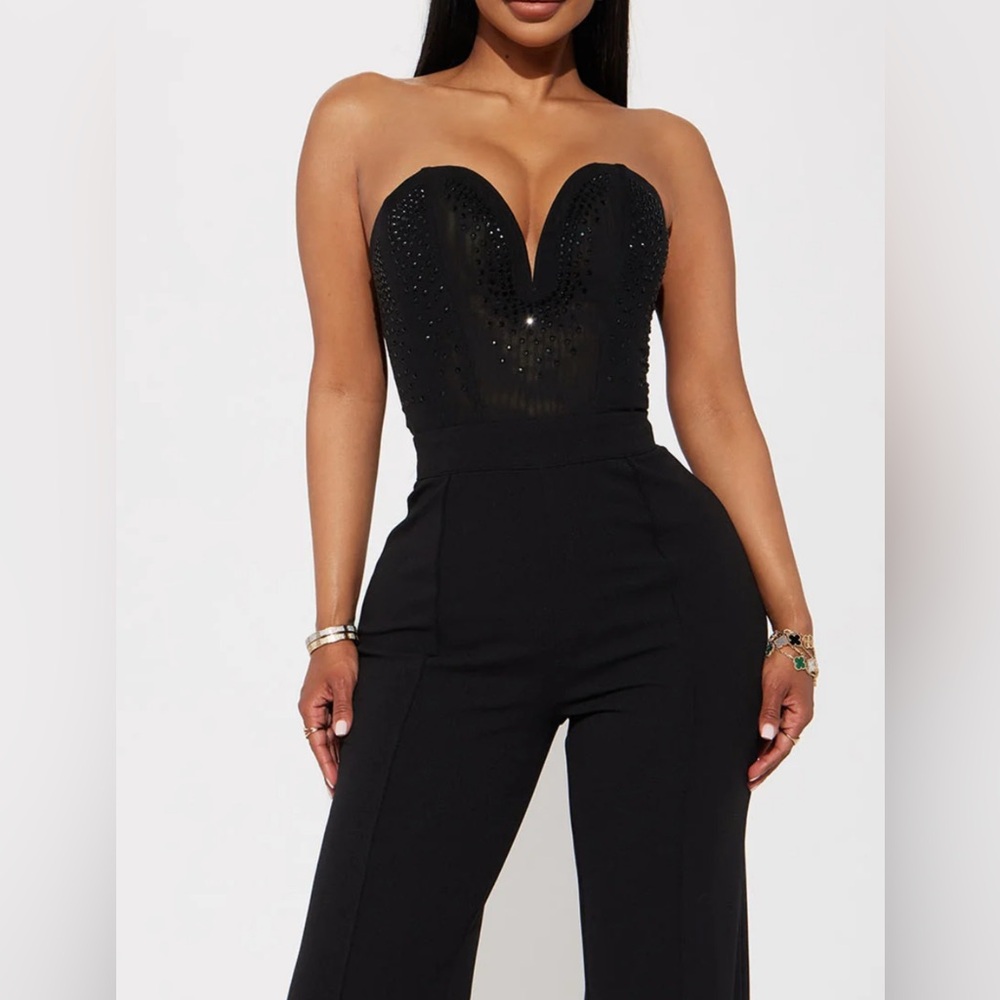 Fashion Nova Black Sleeveless Embellished Jumpsuit